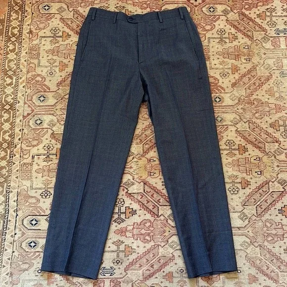 Zanella Todd Relaxed Fit Flat Front Solid Wool Dress Pants Blue size 33
